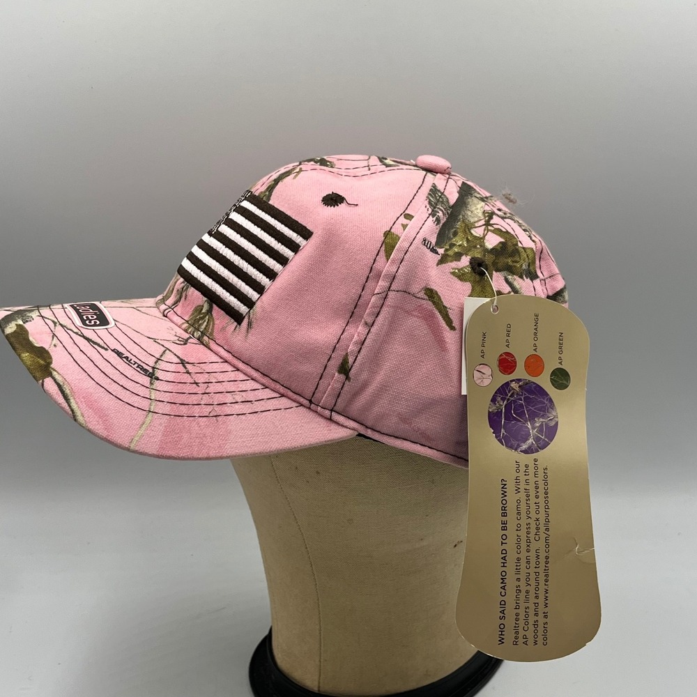 Realtree APC Pink Camo American Flag Hat Ladies Fit Outdoor Cap Baseball Hat NWT - Picture 4 of 10